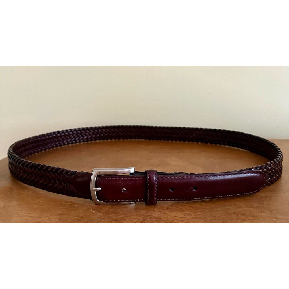 Dockers Men Brown Braided/Woven Belt Vintage Silver Buckle Logo Size 44/110